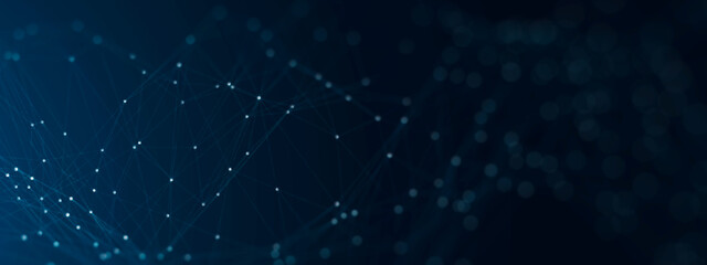 Business Digital cyberspace technology concept,digital waveform plexus computer tech art abstract illustration blue 3D banner background.