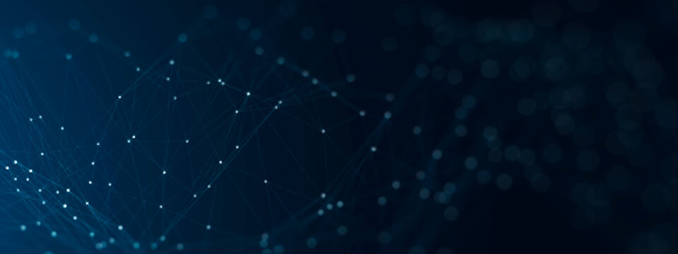 Business Digital cyberspace technology concept,digital waveform plexus computer tech art abstract illustration blue 3D banner background.