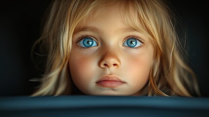 little curious girl looking through seat in airplane.create by F.a