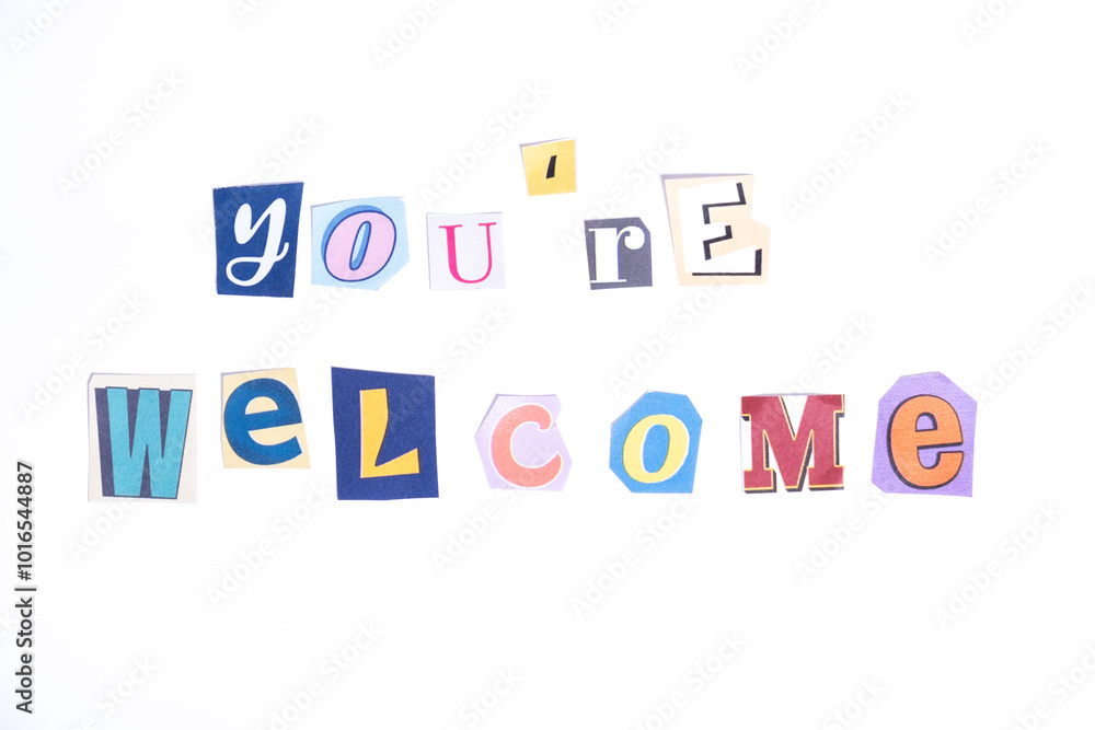 Fototapete welcome symbol. concept words you're welcome isolated on clean white background in fun cut out newsp