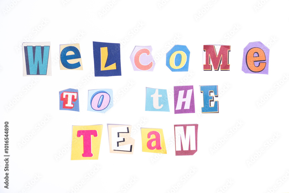 Fototapete welcome symbol. concept words welcome to the team isolated on clean white background in fun cut out 