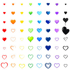 Colorful gradient heart icons with diverse designs, isolated on transparent background, Generative AI