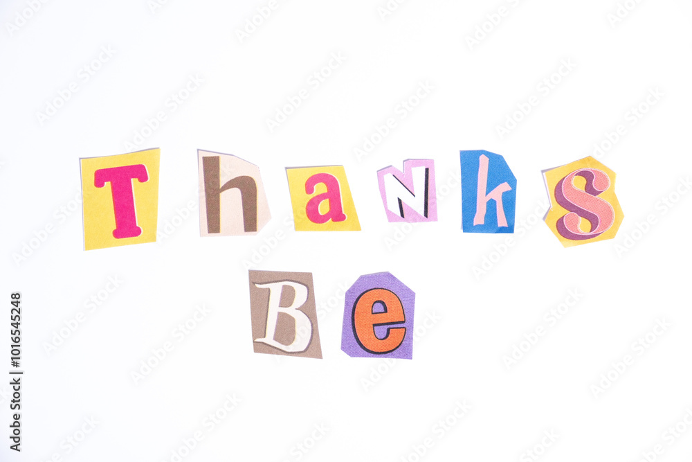 Fototapete fun cut out newspaper style typescript with phrase thanks be. isolated on clean white background. gr
