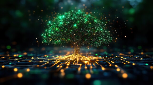 machine learning operations,mlops concept,data processing as a tree,electrical signals growing tree,complex data electrical signals represent the flow of information and processing.illustration