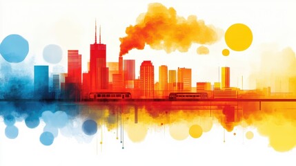 Fototapeta premium Vibrant City Emission Reduction Illustration