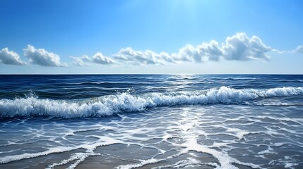 Obraz premium A calm ocean scene with gentle waves and a clear blue sky.