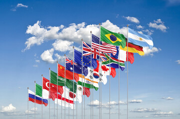 G20 Rio de Janeiro summit, November 2024, Brazil. Cloud background. 3d Illustration.