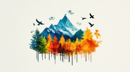 Vibrant Eco-Friendly Illustration of Nature and Mountains