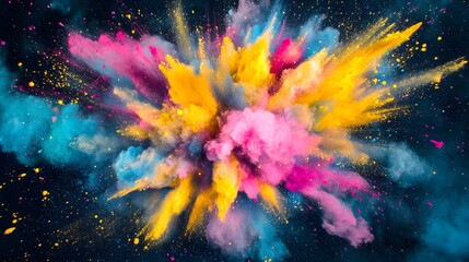 Fototapeta premium A chaotic explosion of colors, with bright streaks of yellow, pink, and blue flying outward.