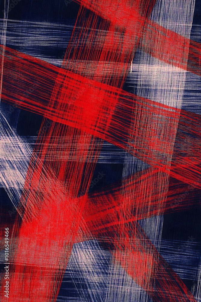Poster abstract blue and red geometric background: diagonal lines and shapes form a bold and energetic desi
