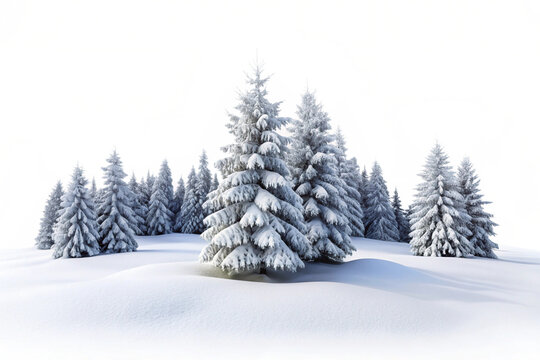 snow covered pine trees