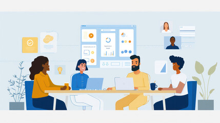 A remote team staying connected through video calls, instant messaging, and collaborative documents, ensuring clear and effective communication.