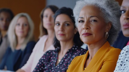 Fototapeta premium A diverse group of mature professional businesswomen and colleagues participated in the workshop presentation. By sitting in a modern conference room.