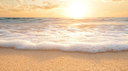 Fototapeta premium Calm ocean waves lapping against the shore at sunset, perfect for mindful relaxation