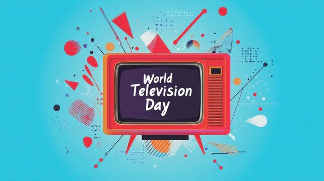 A retro television symbolizes the celebration of World Television Day with bright colors - Powered by Adobe