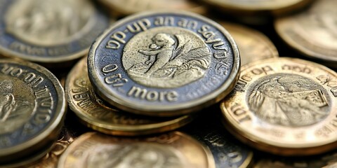 Primer plano de varias monedas amontonadas, mostrando los detalles en sus bordes y superficie.

