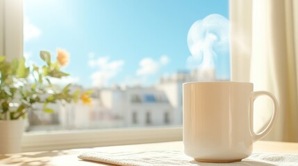 A warm cup of tea in the morning light, symbolizing calm and a peaceful start to the day