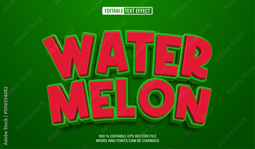 Poster editable 3d text style effect - water melon fruit text effect template