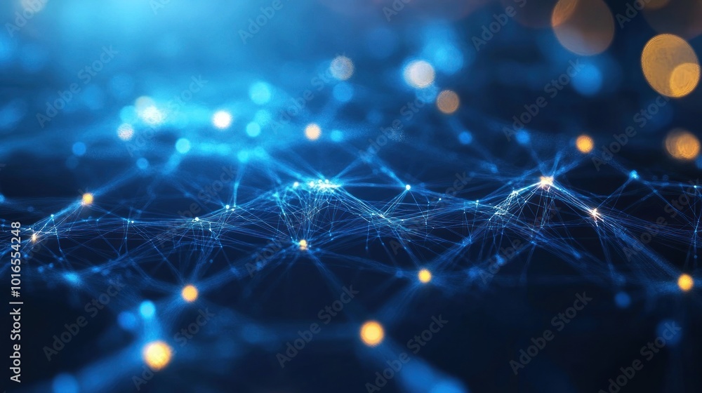 Poster abstract representation of interconnected data points in a digital network.