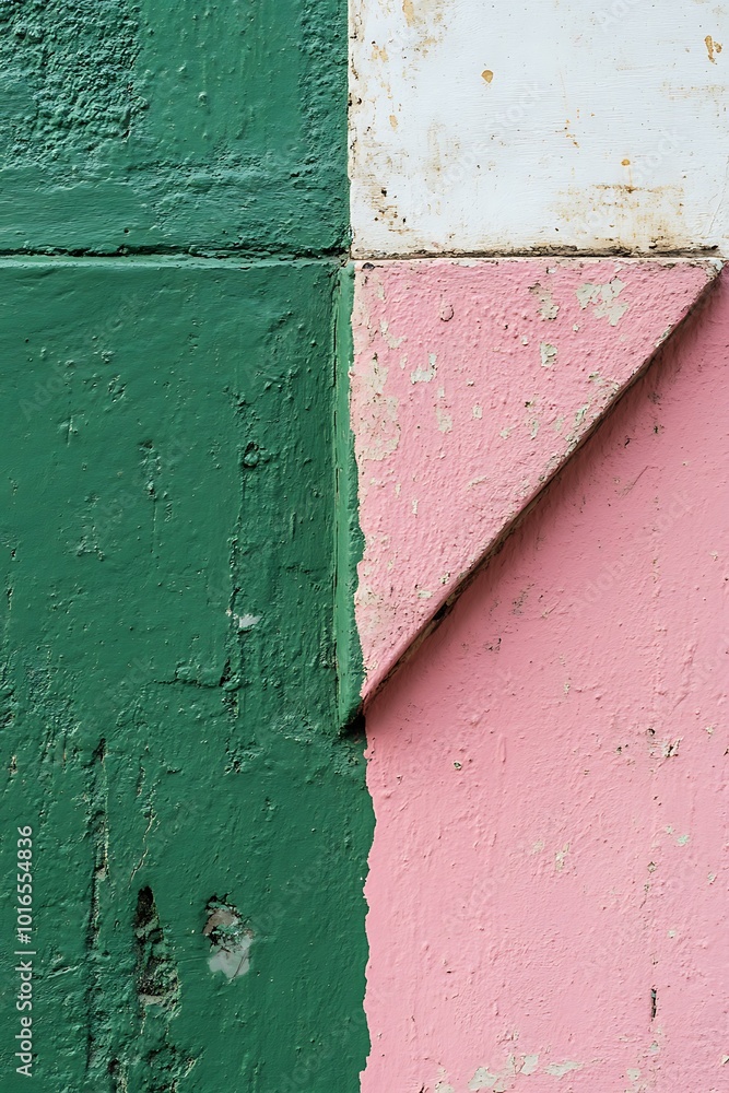 Poster lively abstract geometric background in shades of green and pink, showcasing diagonal shapes that cr