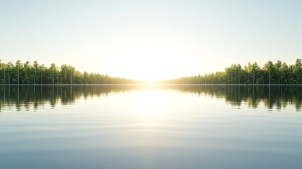 3D render of A calm lake reflecting the surrounding trees and sky, symbolizing inner peace and clarity