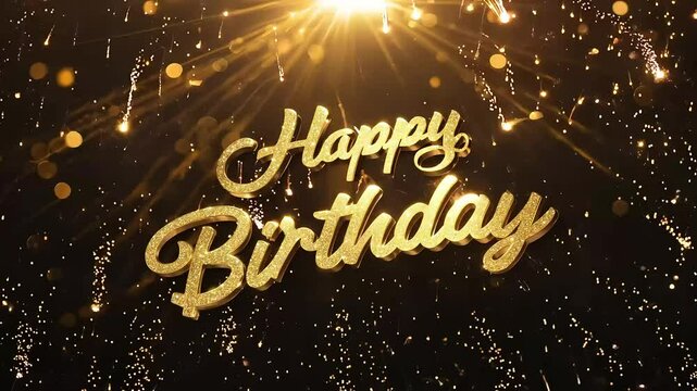 Celebrate explosion golden fireworks revealing text Happy Birthday perfect greeting cards festive invitations convey artfelt holiday wishes anniversary baby cake card party