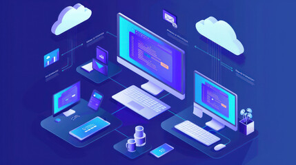A remote workplace setup with virtual collaboration tools, smart project management platforms, and cloud-based communication for distributed teams.