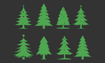 Christmas Tree Vector Icons Set with Different Styles


