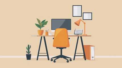 A remote work environment optimized for productivity, with a clean desk, ergonomic chair, and minimal distractions to boost focus.