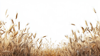 Fototapeta premium Golden Wheat Field Ready for Harvest on White Background - Perfect for Agricultural and Food Production Themes, Featuring Ripe Wheat Stalks in a Natural Setting