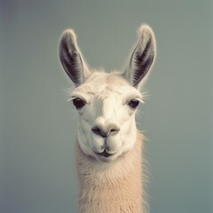 Obraz premium Portrait of a llama in a professional studio setting showcasing its unique features with a neutral background