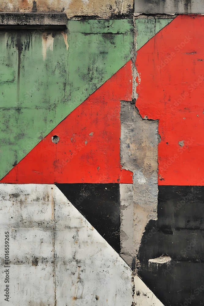 Poster colorful abstract geometric background in green and red, showcasing diagonal shapes and unique patte