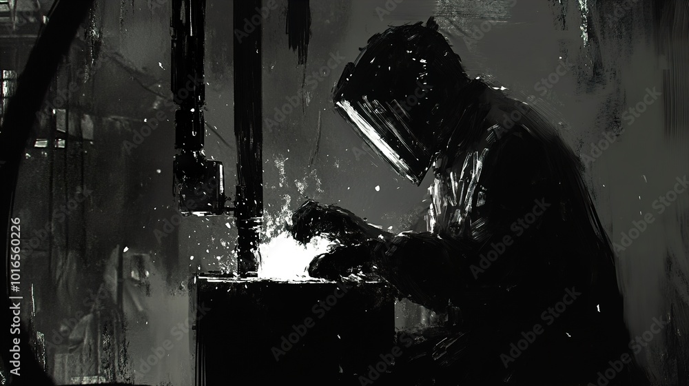 Wall mural The Welder: A Monochromatic Industrial Scene