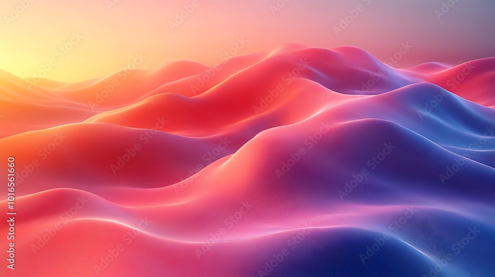 Poster abstract colorful landscape with undulating hills and a gradient background.