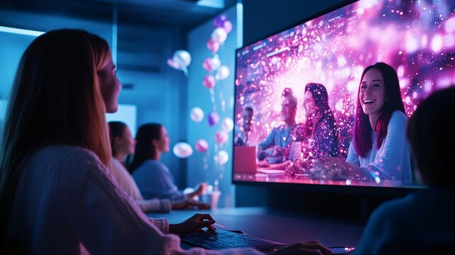 Diverse Team Engaging in a Virtual Meeting with Futuristic Technology