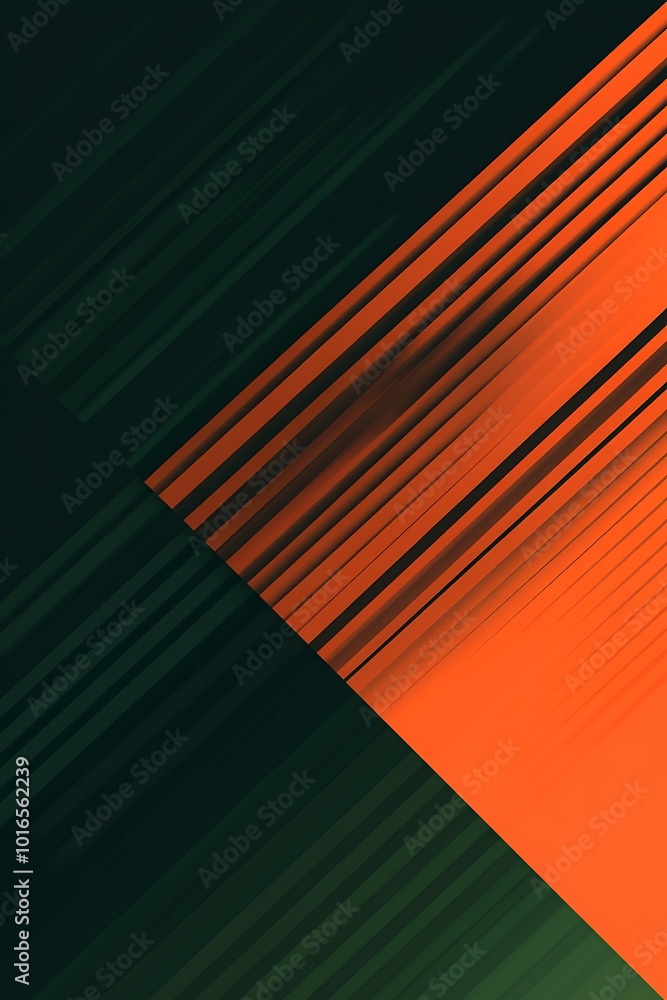 Poster eye-catching abstract geometric background in shades of green and orange, showcasing dynamic diagona
