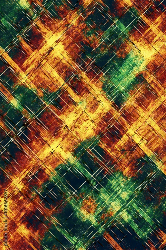 Poster abstract background with diagonal geometric shapes in green and orange hues, creating a lively and e