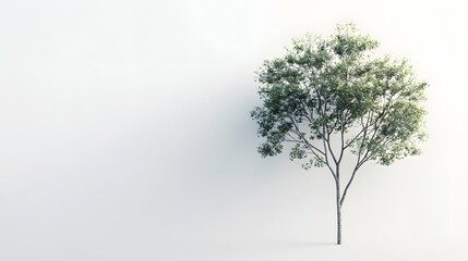 Obraz premium A minimalist tree, with simple branches and leaves, on a white background.