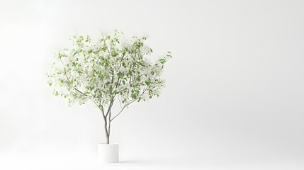Obraz premium A minimalist tree, with simple branches and leaves, on a white background.