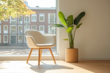 Serene Workspace Oasis: Cozy Office Corner with Natural Elements and Indoor Plants for Clean Air