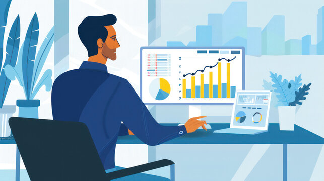 A senior executive attending a virtual investor meeting, presenting financial reports and company performance metrics while working remotely.