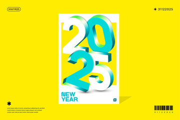 A vibrant and modern 3D design featuring the year 2025 in various gradient color