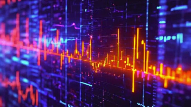 Bars pulse heartbeat-like effect, real-time stock market data. Market capitalization bars, while companies shrinking have bars that contract and fade, 4k High-Quality background Animation Video