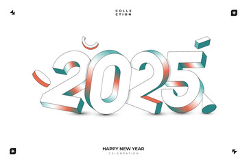 A vibrant and modern 3D design featuring the year 2025 in white color with various color gradient