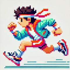 Pixel Runner: Retro 8-bit pixel art of a determined athlete sprinting, embodying energy and motion.  