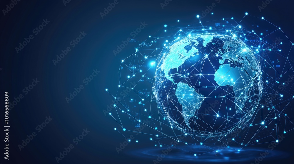Poster world map showing global technology connections and network links