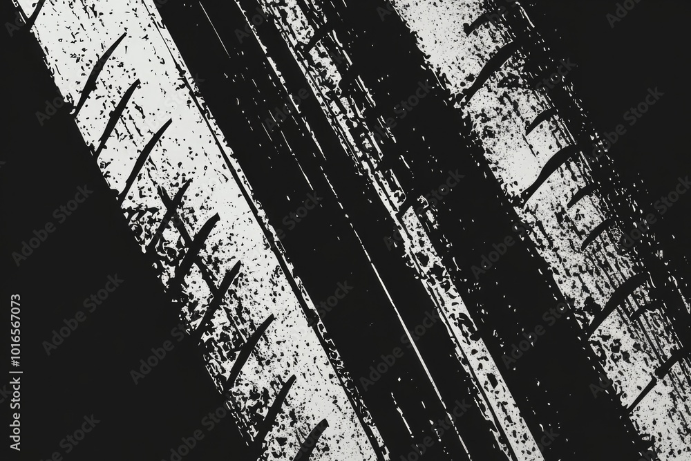 Poster a classic black and white photo of a train track with rails and ties.