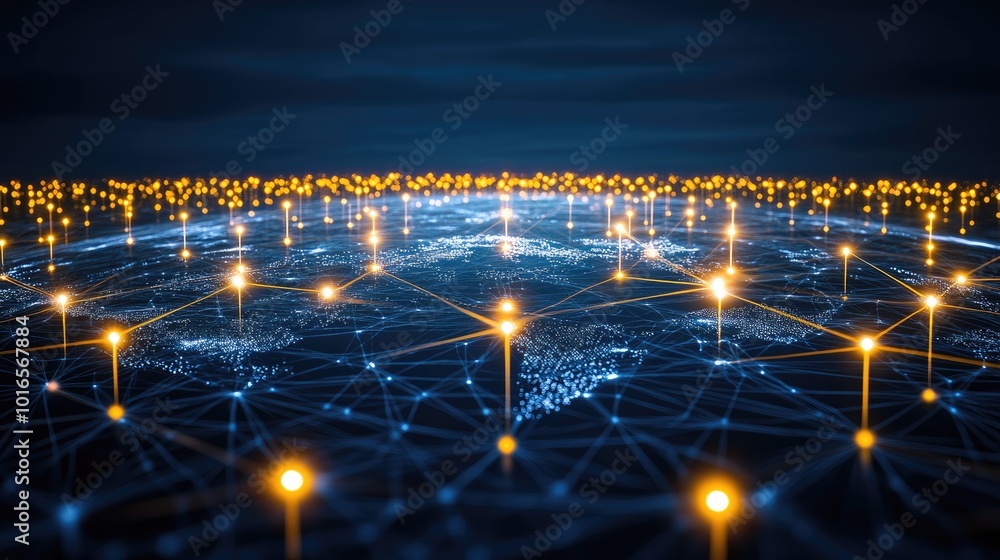 Poster world map showing global technology connections and network links