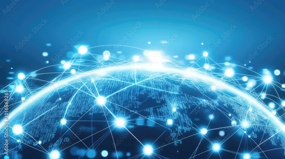 Poster world map showing global technology connections and network links
