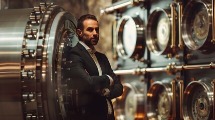 A Confident Businessman Overseeing His Growing Wealth within a Secured Vault